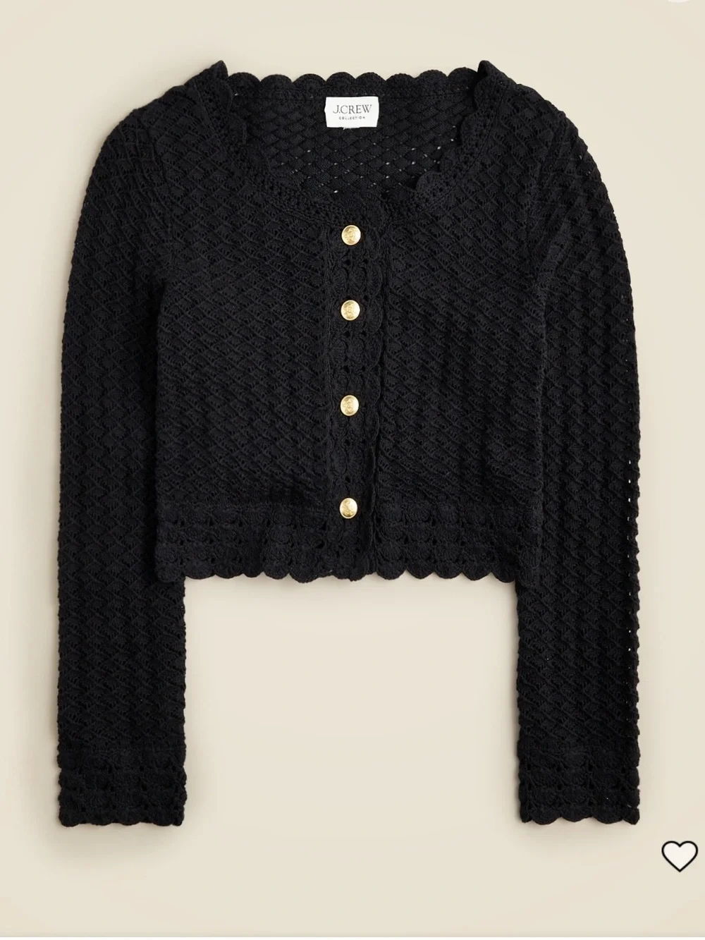 J. Crew Black Cropped Knit Cardigan with Gold Buttons